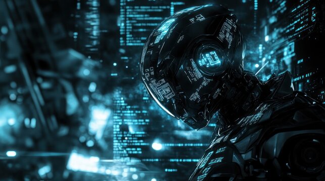 Mechanical being with digital network interface head. - Powered by Adobe