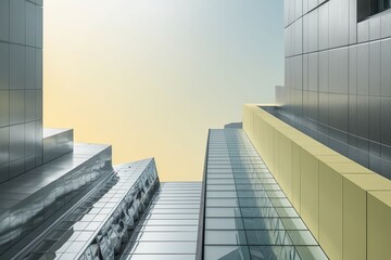 Vibrant Airy Widescreen Architectural Canvas in Silver and Pastel Yellow with Minimalist Patterns
