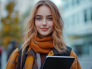 Obraz premium Stylish Young Woman with Scarf and Book
