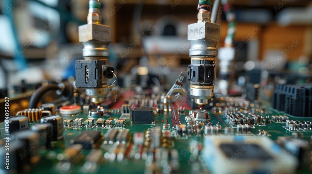 Poster close-up shot of various electronic components on a table