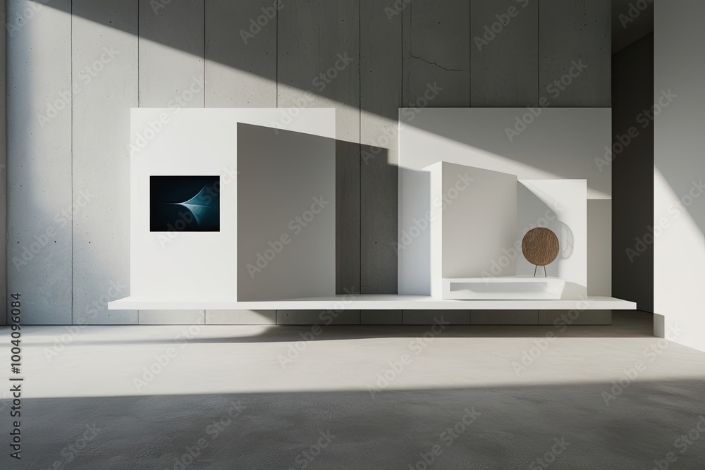 Poster minimalist visual display on light concrete background with soft shadow effects