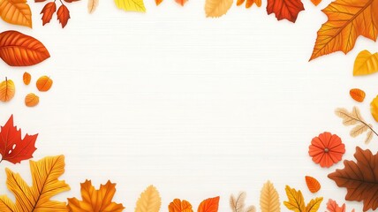 Colorful autumn foliage at bottom edge, smooth neutral backdrop, Fall border, open space above for text