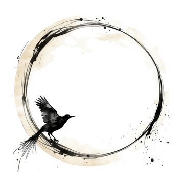 recommend clip art: Stroke outline crow frame animal circle black.