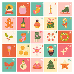 Christmas Advent Calendar. Modern geometric background for postcards, posters, calendar