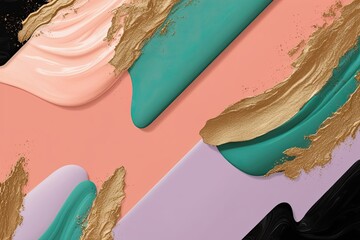 Obraz premium Vibrant Abstract Background in Peach Mint Jade Coral Lavender Gold and Black for Advertising and Marketing Use