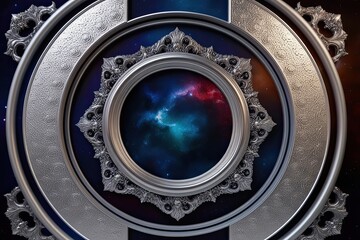 Visually Striking Innovative Cosmic Background with Textured 3D Silver Barrier for Display Showcase