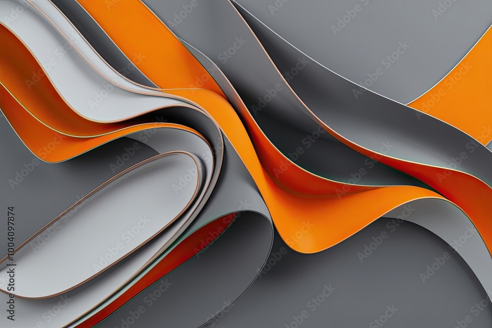 Poster luxury abstract background in gray and orange featuring dynamic lines and 3d twists