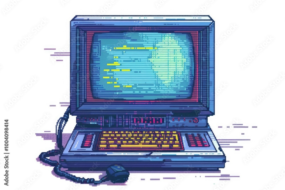 Aufkleber A vintage computer setup with a keyboard and mouse on a desk