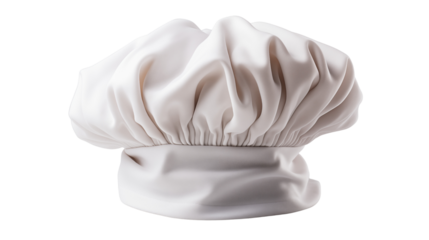 A white chefs hat, studio view, isolated on white background.