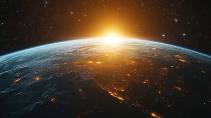 Obraz premium Ultra-Realistic Planet Earth with Sunrise in Space Showcasing Cosmic Beauty and Bright Colors