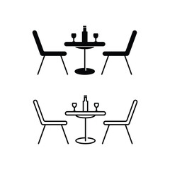 Place food symbol with chairs and drinks on a table