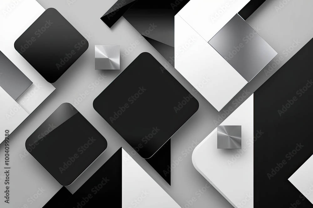 Poster modern abstract background in black white silver and gray with geometric shapes and 3d effects for d