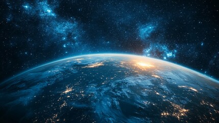 Obraz premium Ultra-Realistic Planet Earth with Sunrise in Space Showcasing Cosmic Beauty and Bright Colors