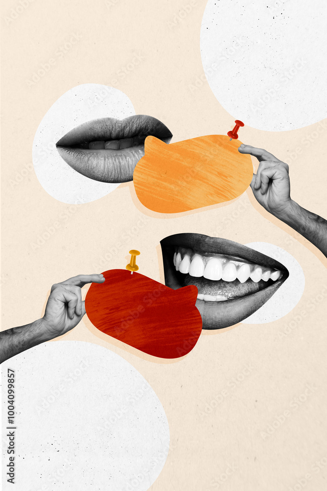 Poster composite trend artwork sketch image 3d photo collage of abstract speech cloud message sms textbox m