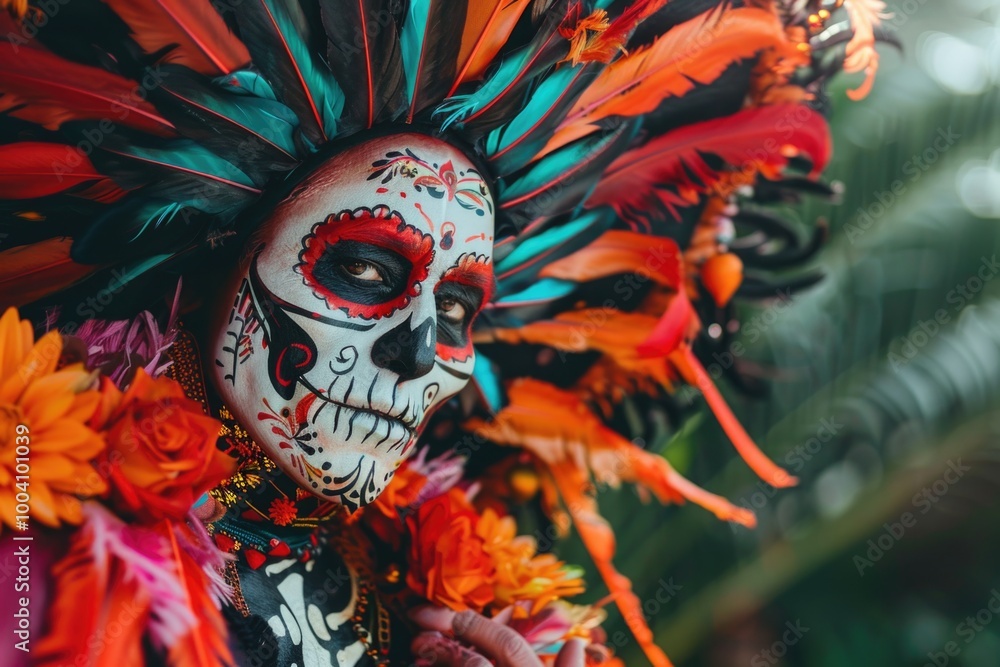 Poster a close-up view of a person dressed in a colorful costume, perfect for using as a focal point or add