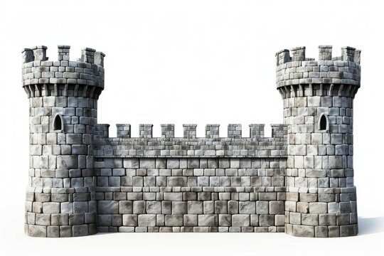 A medieval-style stone castle with a tower on a white background, great for fantasy or adventure-themed projects