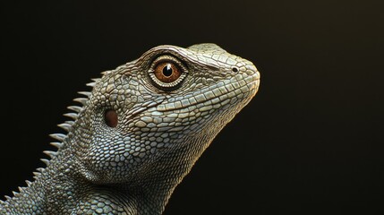 Fototapeta premium A solid background highlights the intricate scales of a lizard, creating a modern, minimalistic aesthetic.