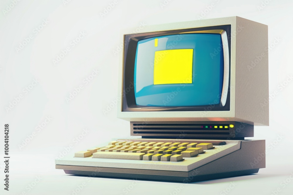 Poster a vintage computer with a yellow monitor and keyboard
