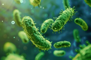 Fototapeta premium Microscopic view of bacteria cells is multiplying by cell division in the human body