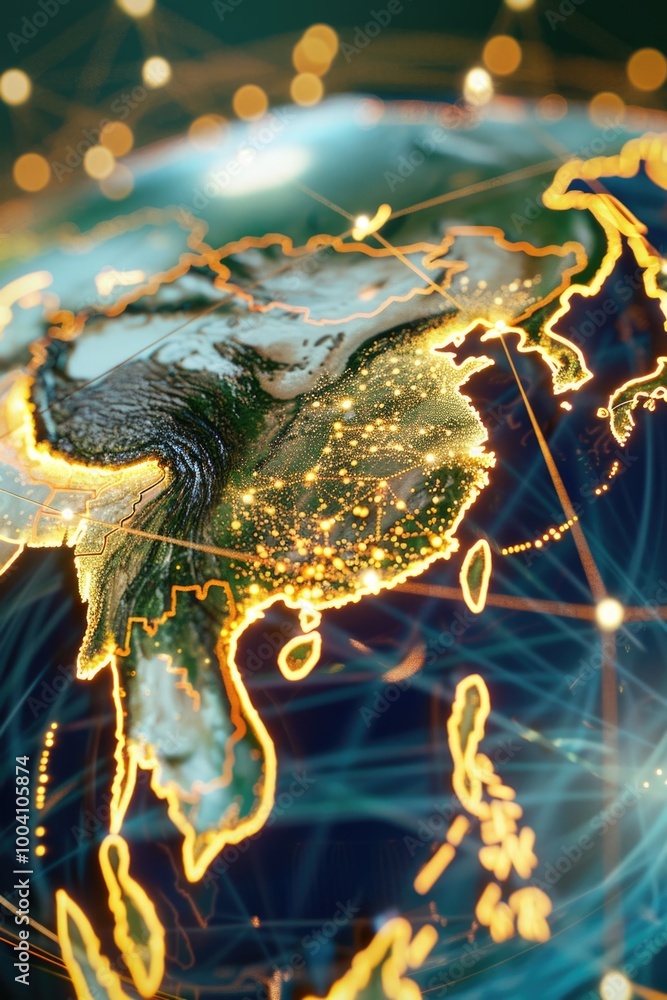 Poster detailed view of the earth's surface showing countries and oceans
