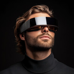 Obraz premium Futuristic virtual reality goggles on stylish male model