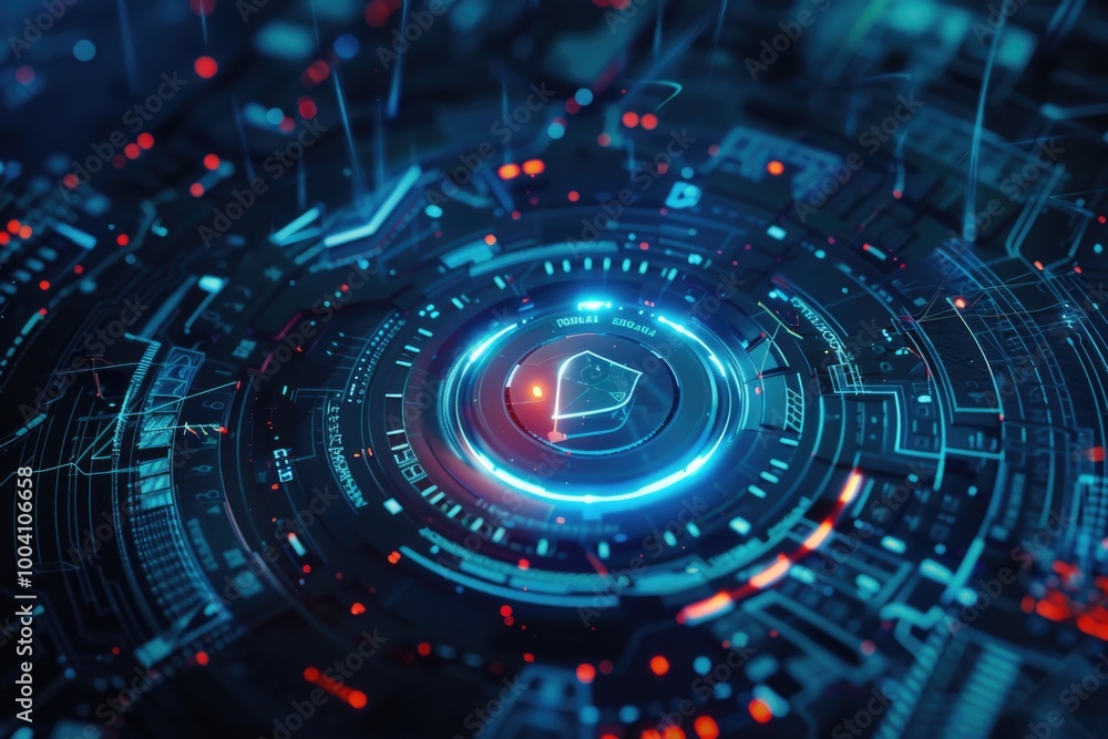 Poster a futuristic digital background featuring a prominent clock, suitable for use in science fiction or 
