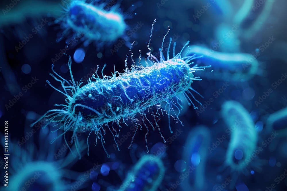 Poster microscopic view of bacteria escherichia coli or e.coli bacteria are multiplying by binary fission