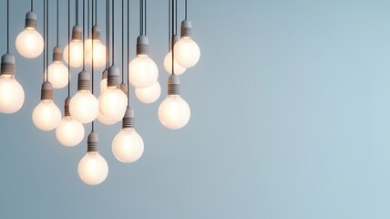 Hanging chandelier, multiple lights, minimalist background, 3D illustration 