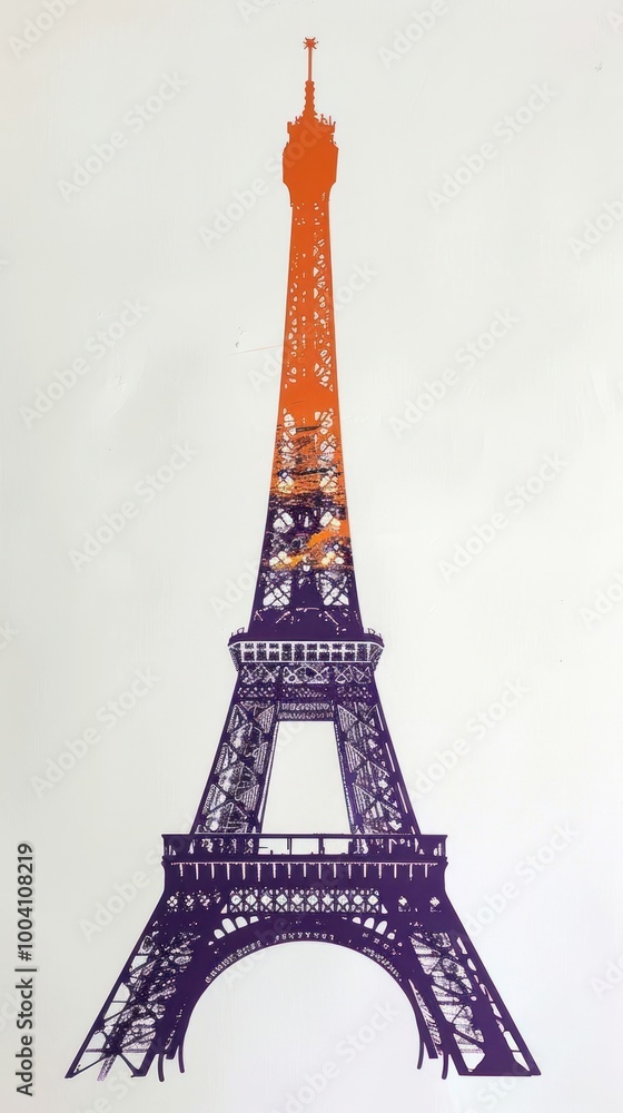 Poster silkscreen on paper of an eiffel tower architecture eiffel tower building.