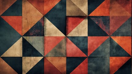 Geometric abstract art: vintage triangles in bold earth tones and textured symmetry