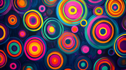 Fototapeta premium A vibrant pattern of concentric circles with neon highlights. 