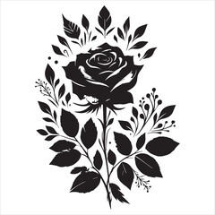 rose black silhouettes with white background