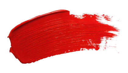 red paint brush stroke on a white isolated background. Generative AI.
