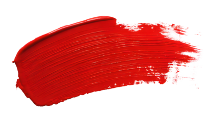 red paint brush stroke on a white isolated background. Generative AI.