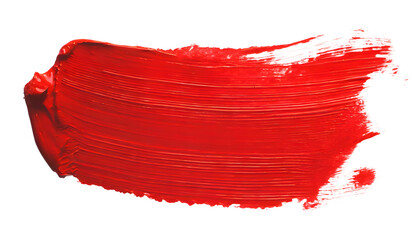 red paint brush stroke on a white isolated background. Generative AI.