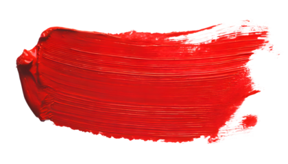 red paint brush stroke on a white isolated background. Generative AI.
