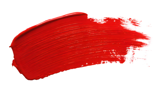 red paint brush stroke on a white isolated background. Generative AI.