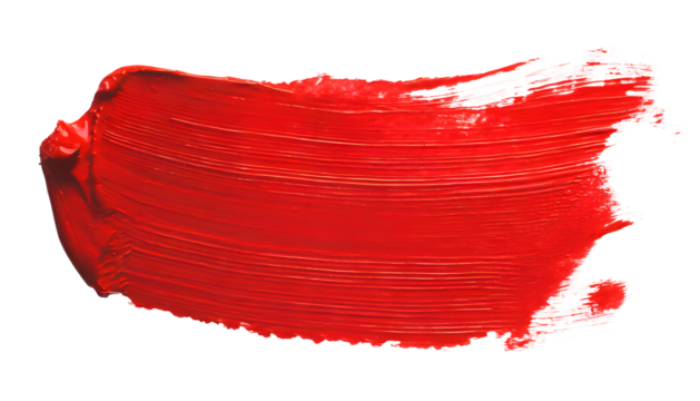 red paint brush stroke on a white isolated background. Generative AI.