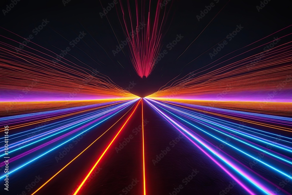 Poster vibrant 3d patterns with luminous trails in a dark environment
