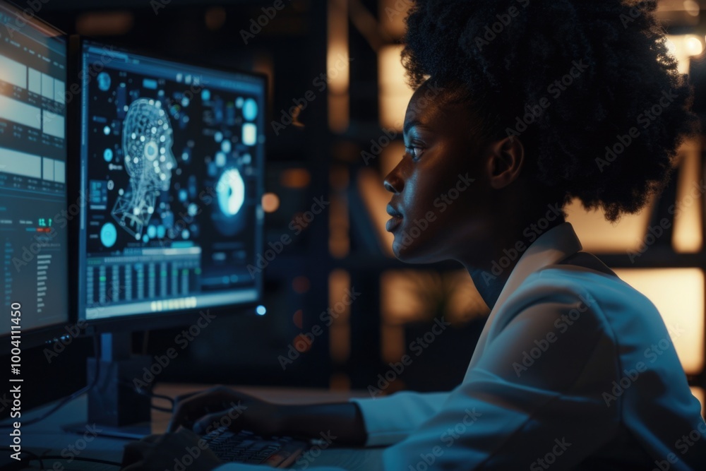 Leinwandbilder a person sitting in front of a computer monitor, possibly working or browsing