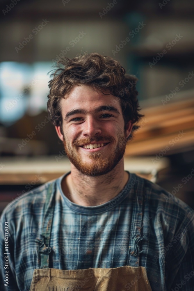 Poster a person wearing an apron and sporting a beard, suitable for use in cooking or diy images