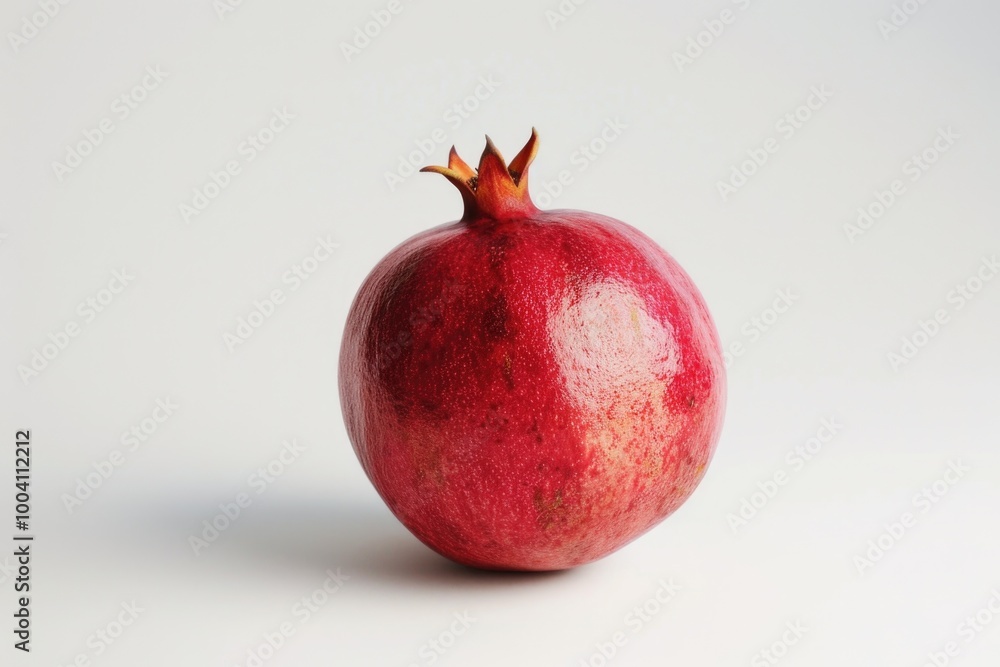 Poster a single red pomegranate fruit sits on a clean white surface, with no additional props or distractio