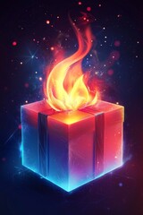 A glowing gift box with a glowing flame icon rising, flickering.
