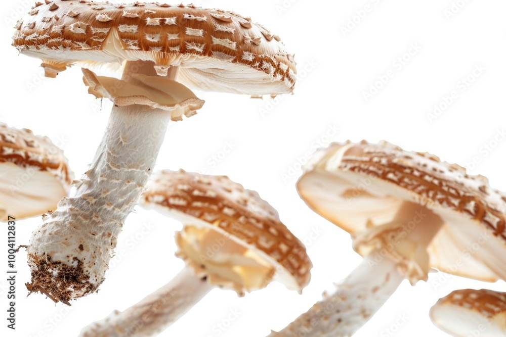 Poster A cluster of mushrooms stacked on top of each other, a natural formation in a forest or meadow