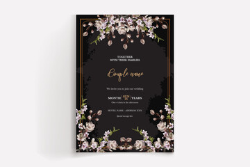 WEDDING INVITATION FRAME WITH FLOWER DECORATIONS WITH FRESH LEAVES