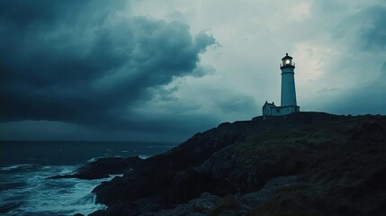 Lighthouse on a Cliff with Stormy Seas
