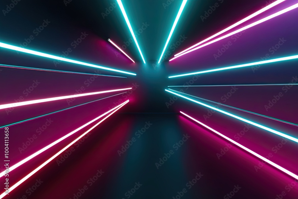 Aufkleber 3d neon abstract background with fluorescent lines and dynamic ribbons