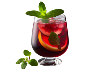red sangria cocktail glass with mint leaf. Generative AI.