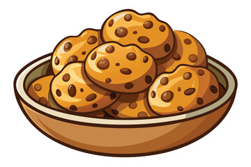 Chocolate bean cookies in a Bowl, illustration on white background.