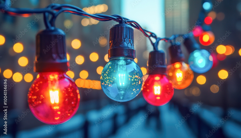 Poster colorful string lights hanging and creating a festive atmosphere